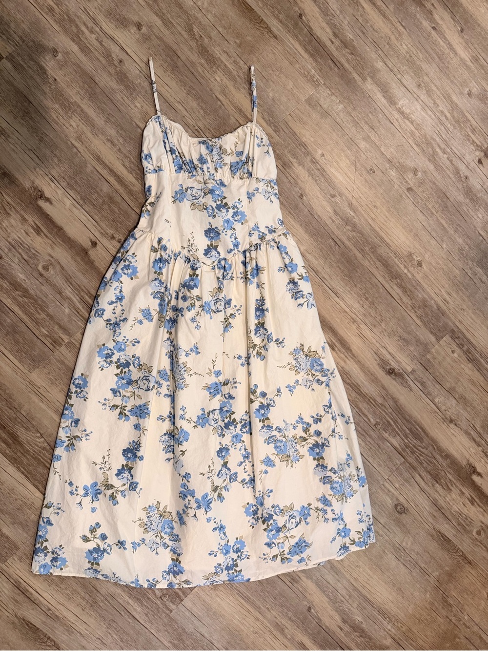 a new day Cream Midi Dress with Blue Floral Print